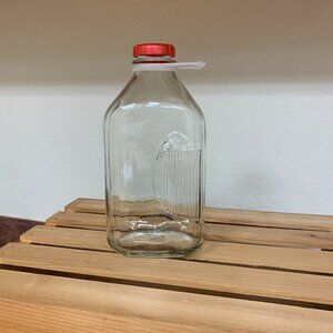 BOTTLE - 64oz 1836 FARMS glass milk bottle red cap Large Terrell Texas 10" Ht